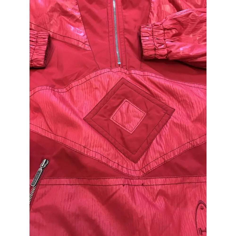 VTG 80s Red Ski Jacket Diamond Aztec Retro Hooded GORGEOUS Parka Snow Outdoor L